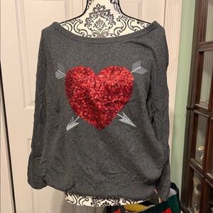 Torrid Gray Off-the-Shoulder Sweater with Red Heart